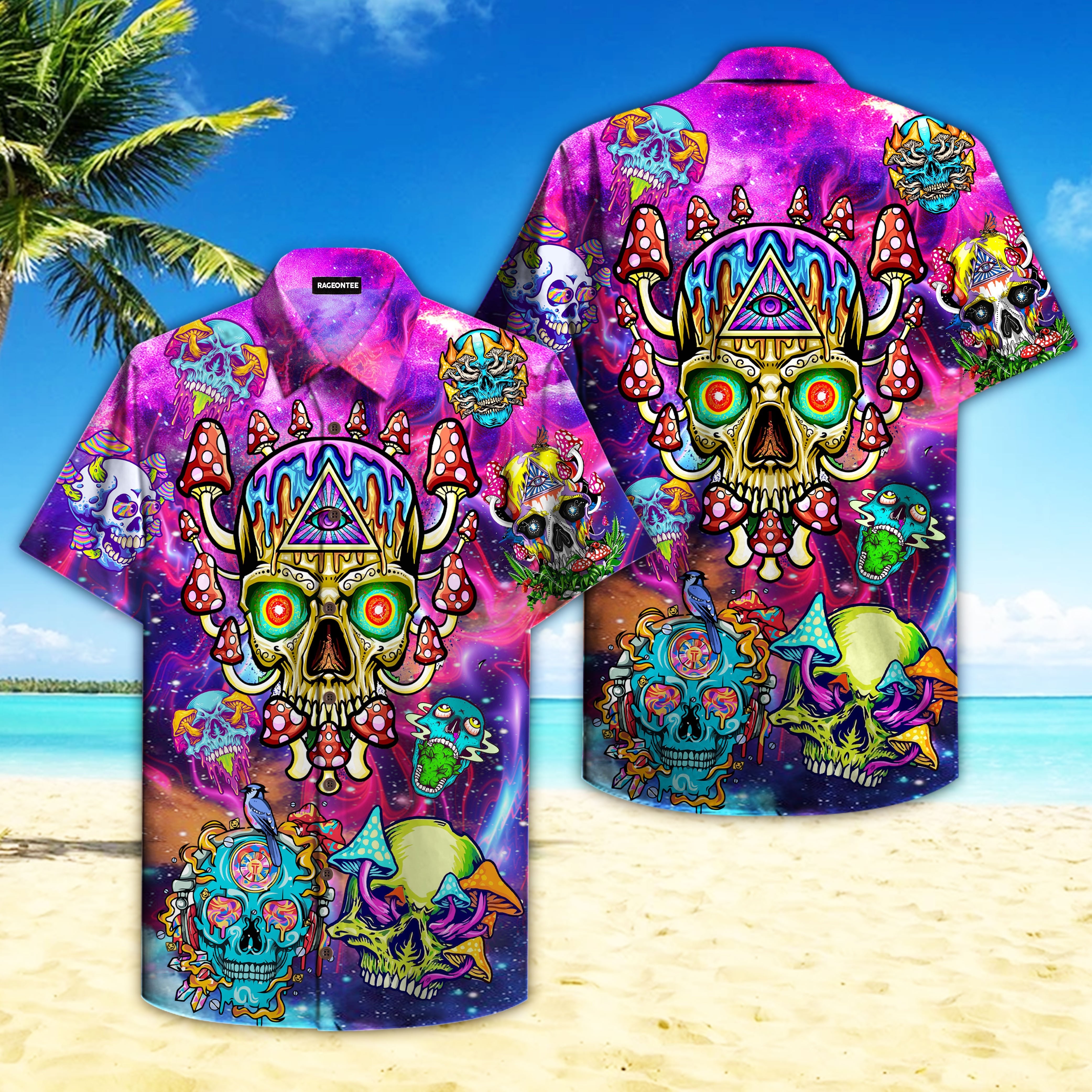 Skull Mushroom Hippie Hawaiian Shirt For Men Women
