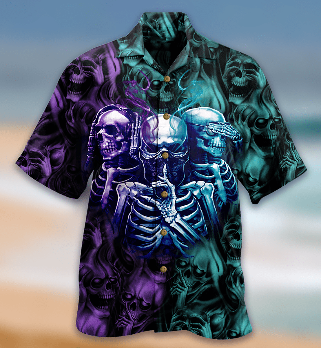 Skull Neither Hear Nor See Hawaiian Shirt For Men Women