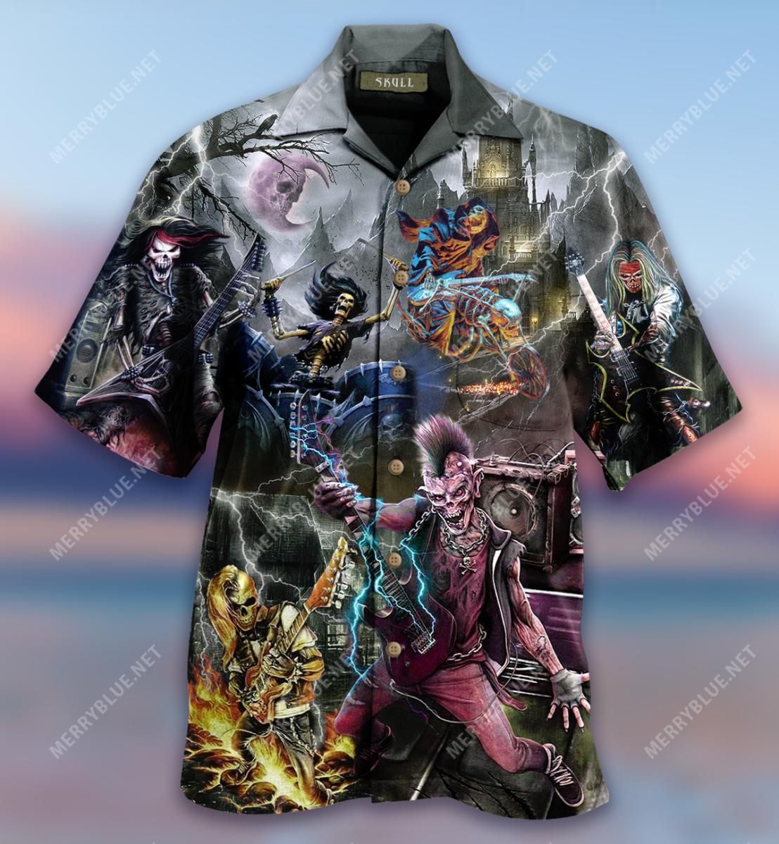 Skull On Party Music At Midnight Aloha Hawaiian Shirt