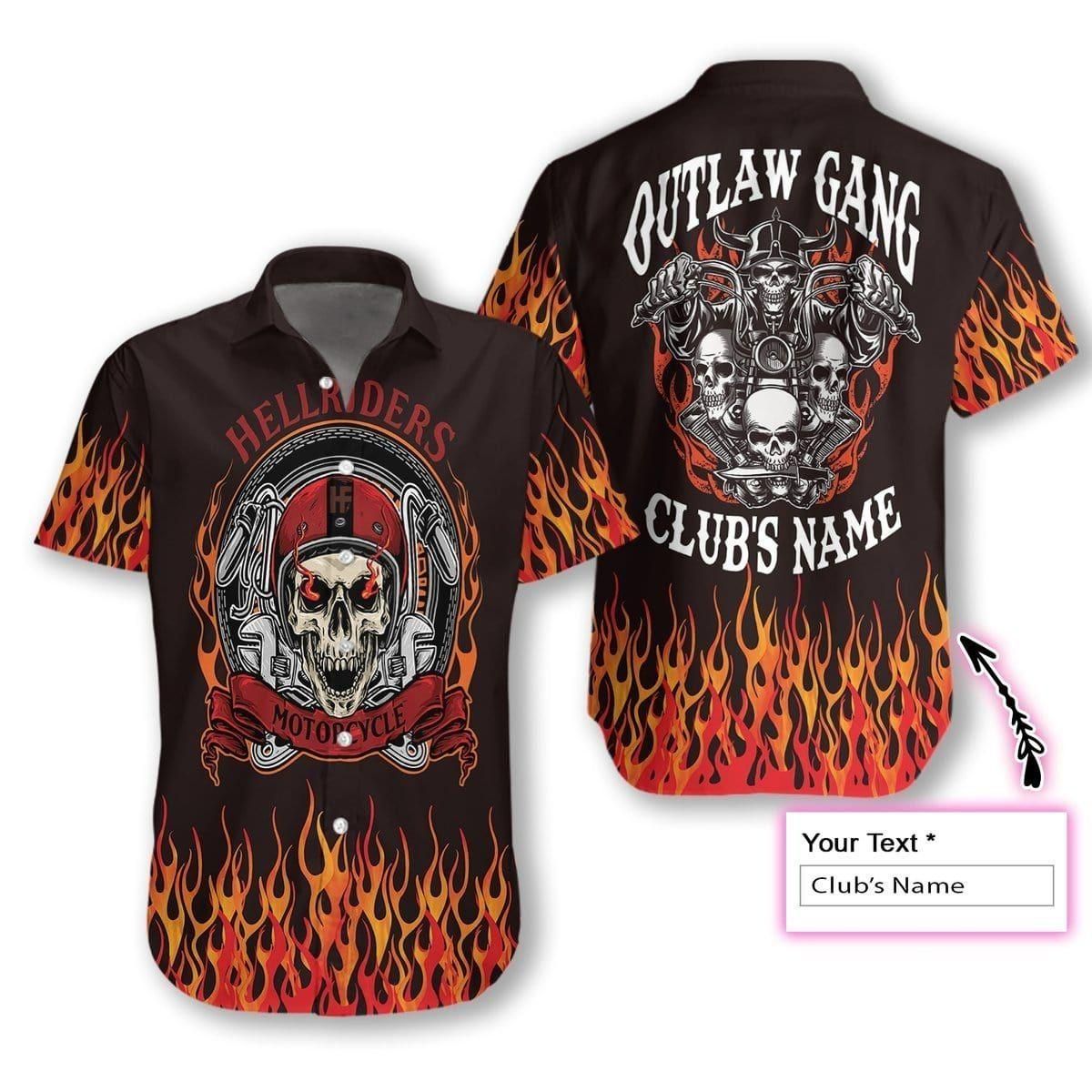 Skull Outlaw Gang Motorcycle Club Name Aloha Hawaiian Shirt
