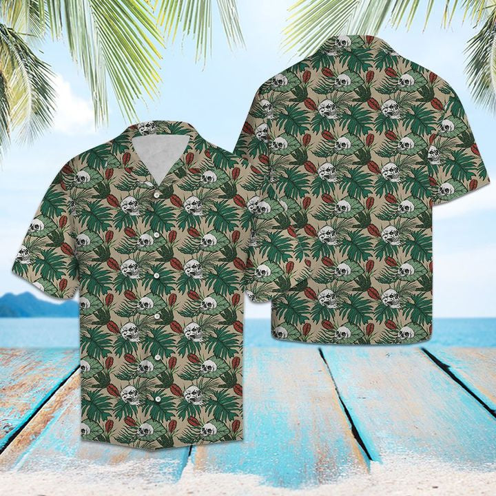 Skull Palm Leaves Hawaiian Shirt Summer Button Up For Men Women Couple