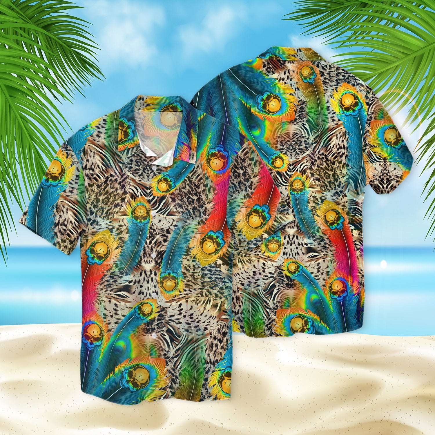 Skull Peacock 3d Hawaiian Shirt Sk