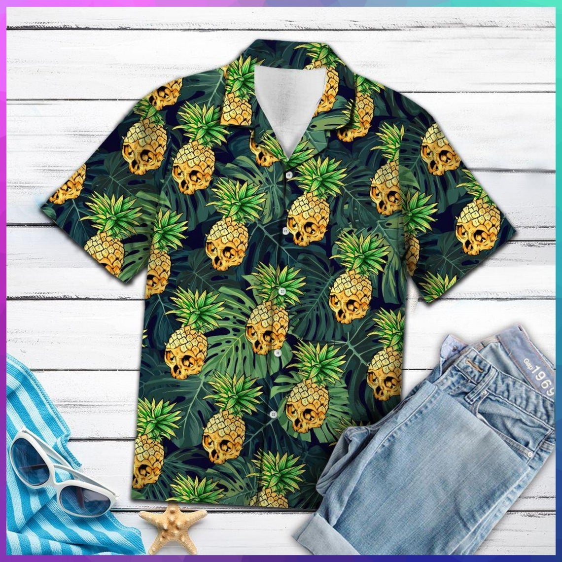Skull Pineapple Hawaiian Shirt Made In Hawaii Summer Shirt Beach Shirt