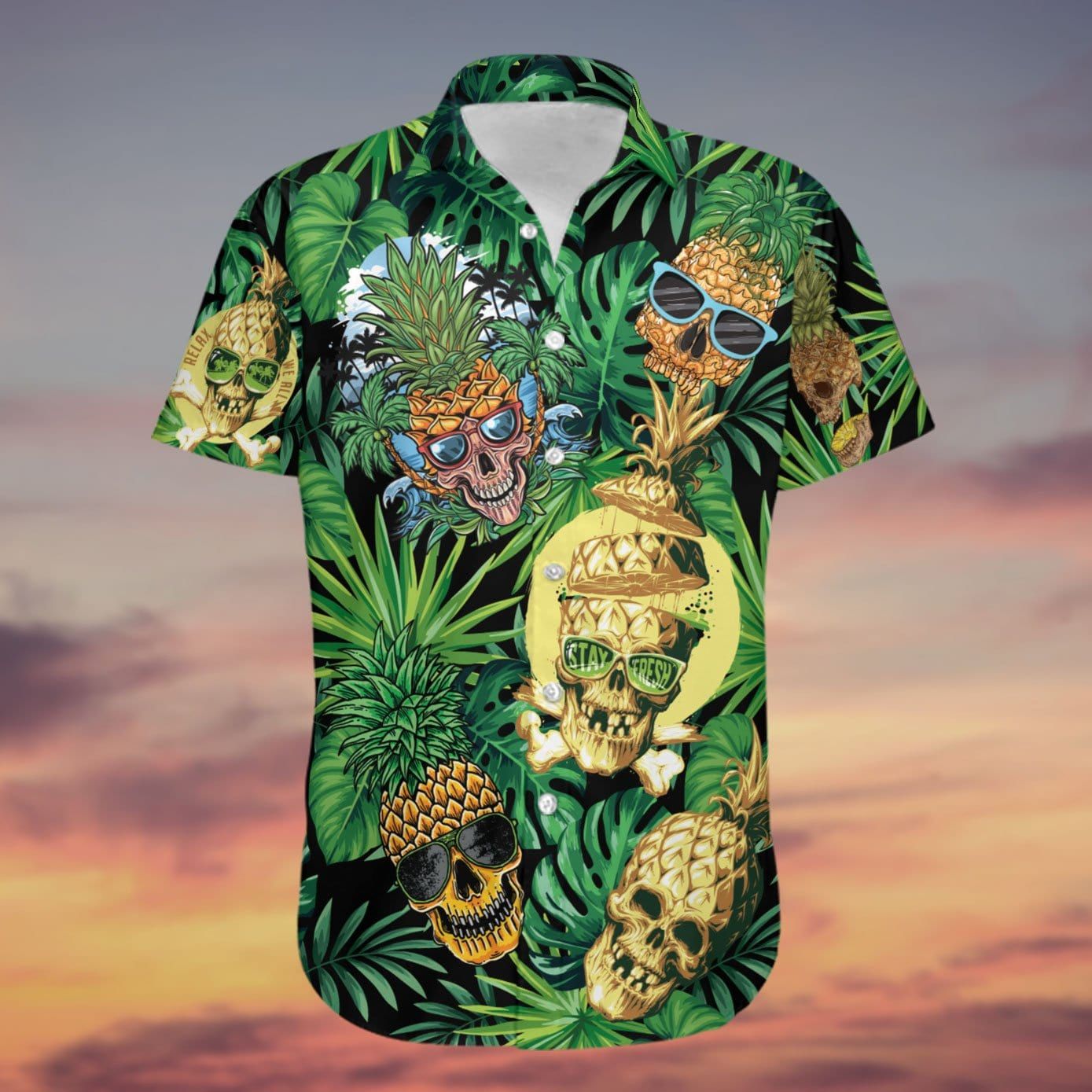 Skull Pineapple Tropical Unisex Aloha Hawaiian Shirts