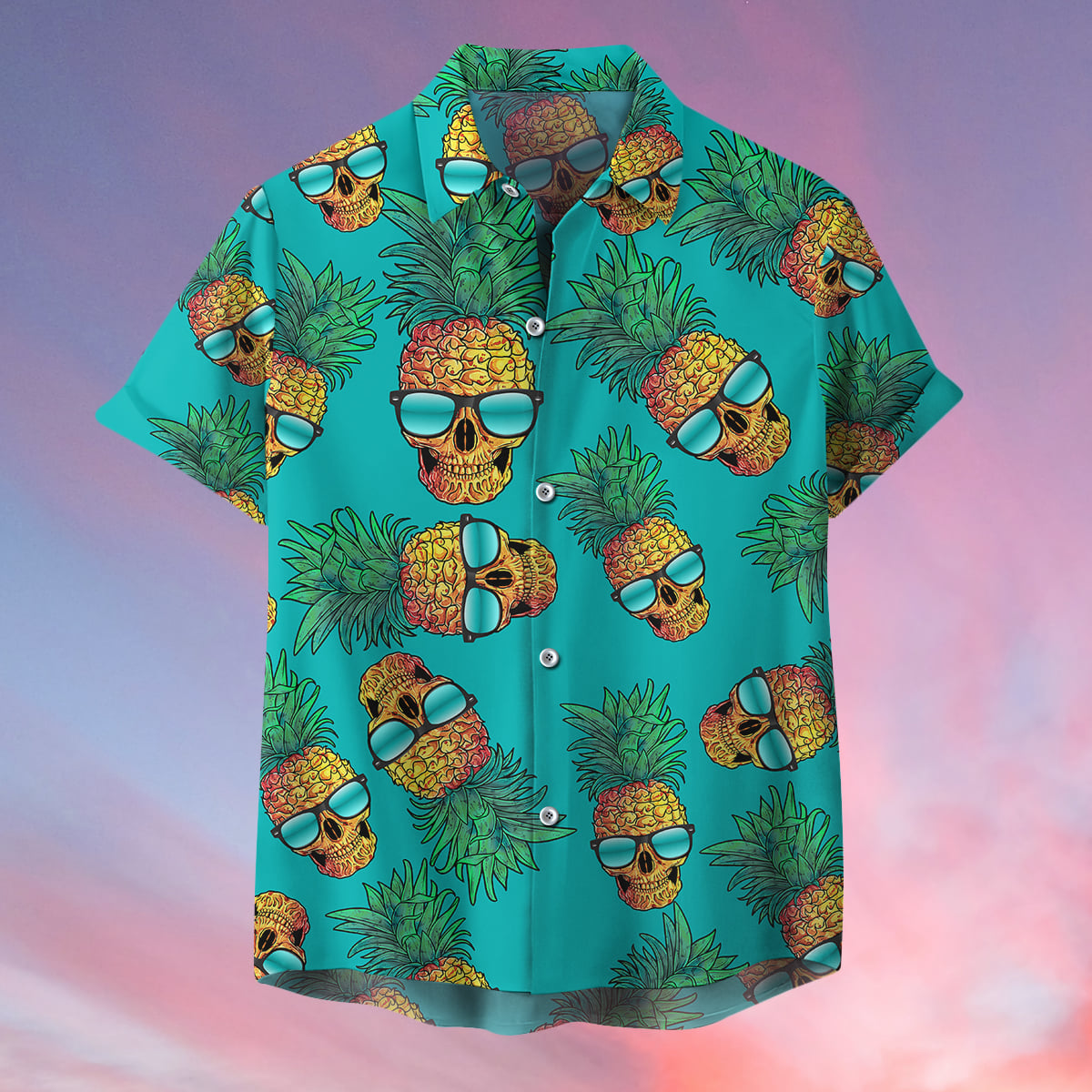 Skull Pineapple Wear Glasses Summer Hawaiian Shirt-1