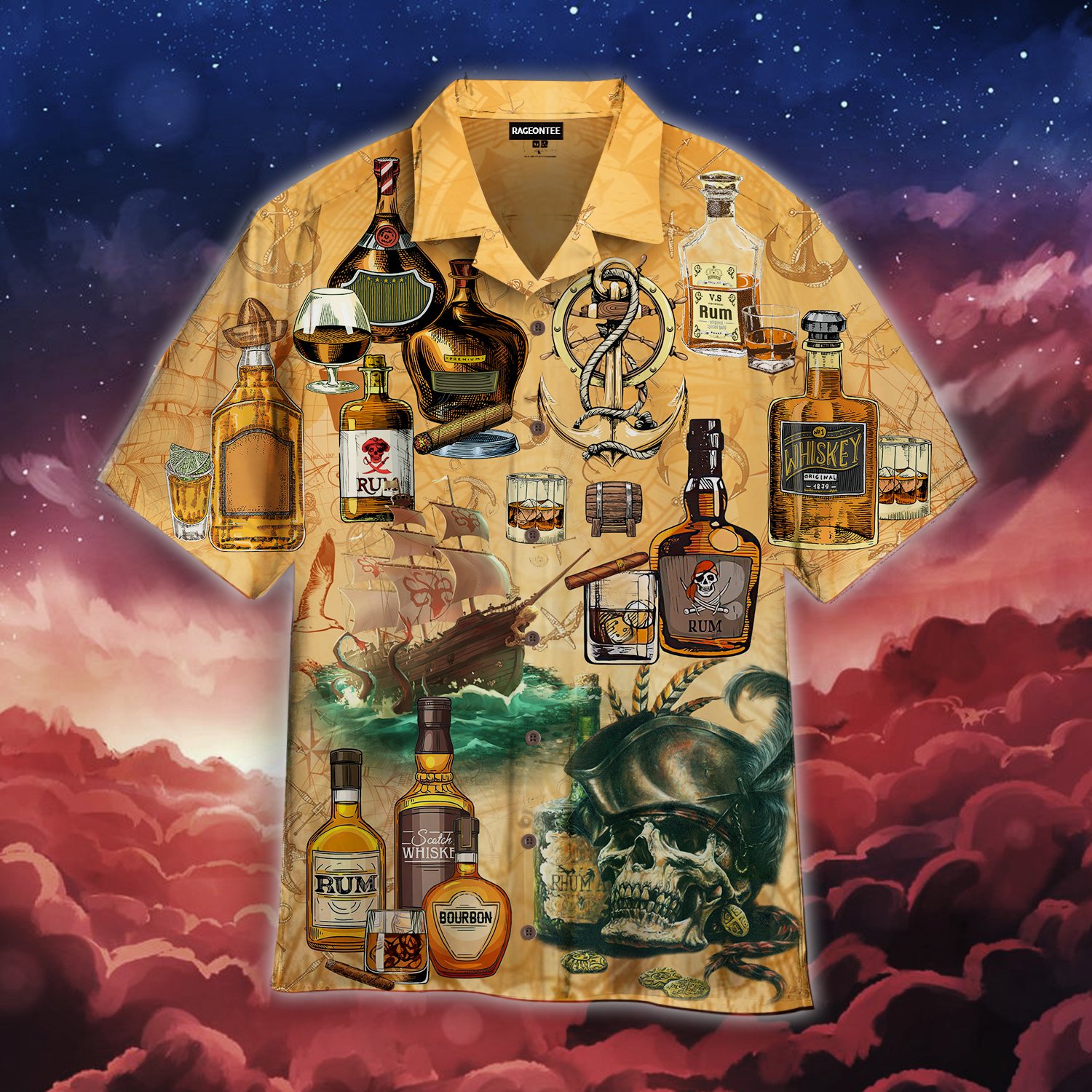 Skull Pirate Spirit Alcohol Hawaiian Shirt Unisex Adult