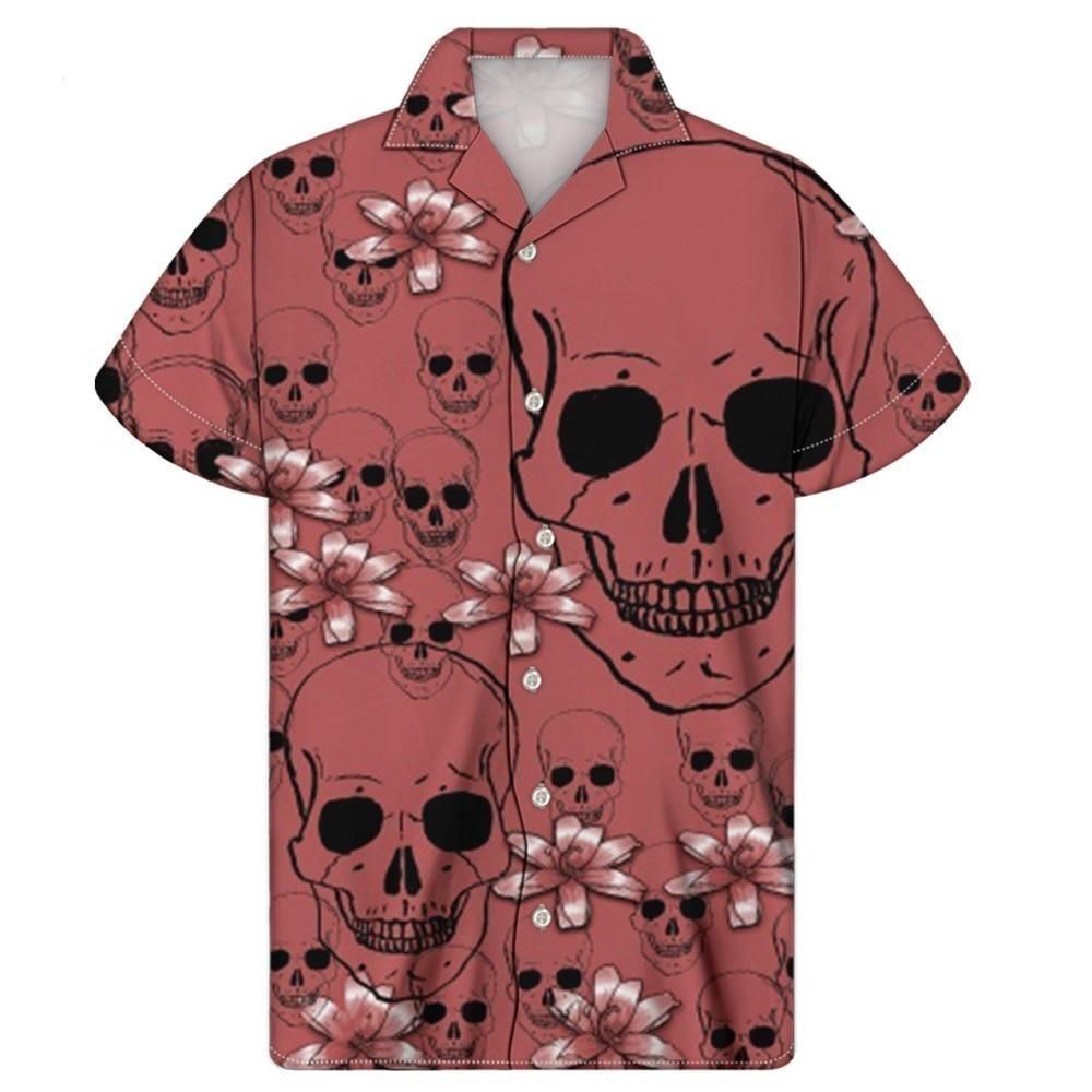 Skull Print Mens Hawaiian Style Colorful Sugar Skulls Shirt-1