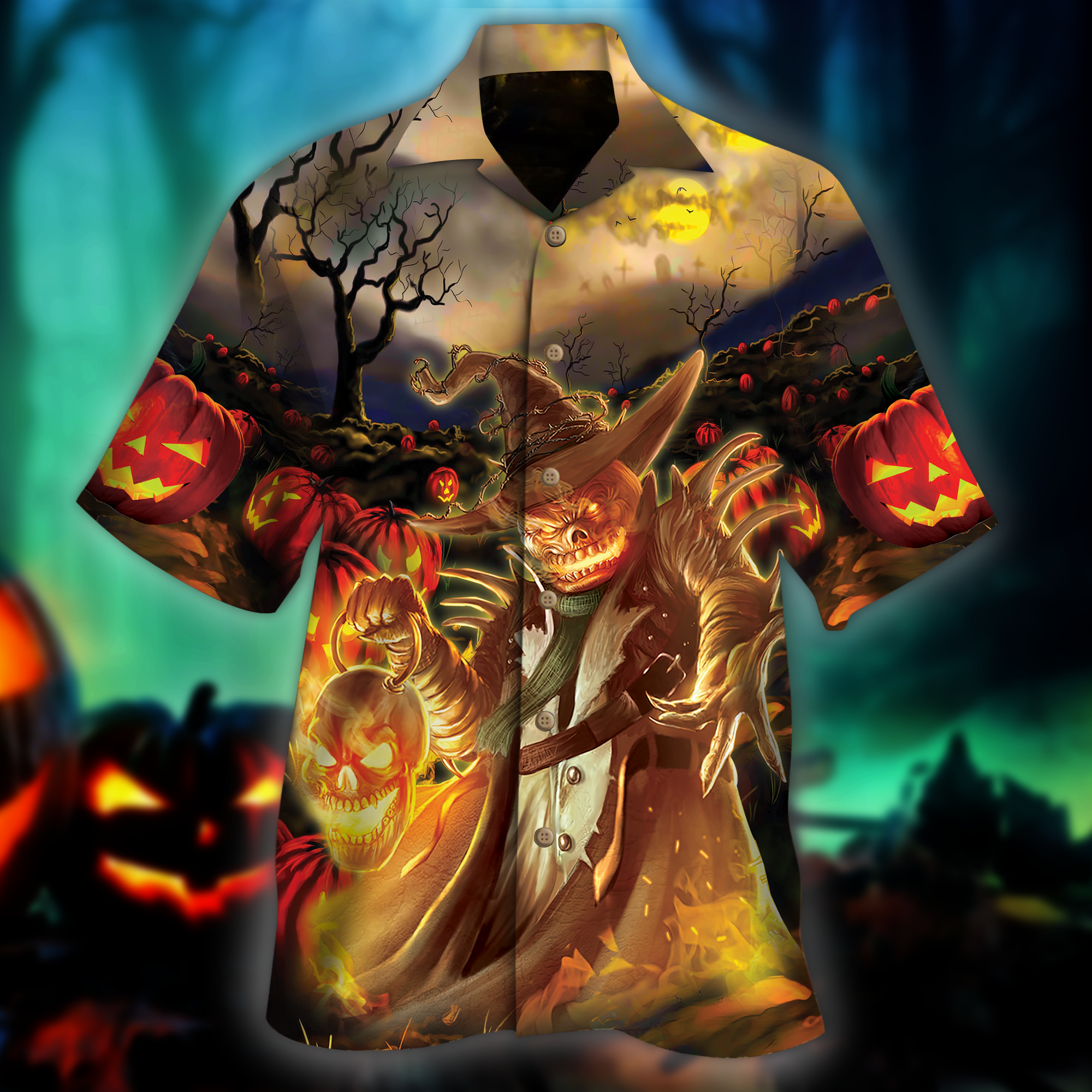 Skull Pumpkin Hawaiian Shirt