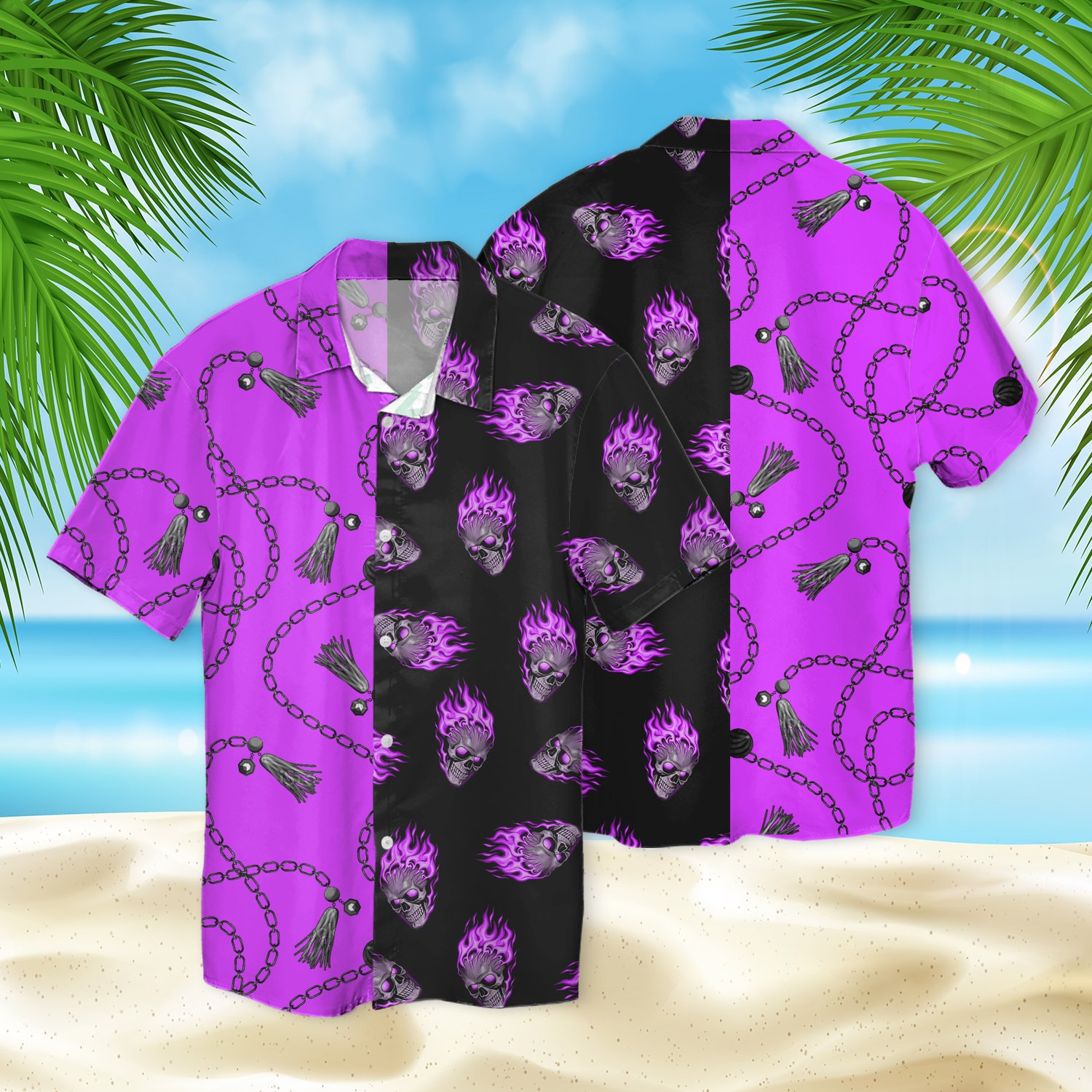 Skull Purple Fire Chain 3d Hawaiian Shirt