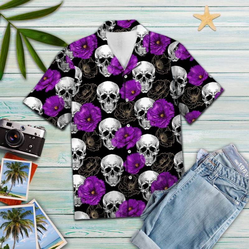 Skull Purple Flower T3007 – Hawaiian Shirt