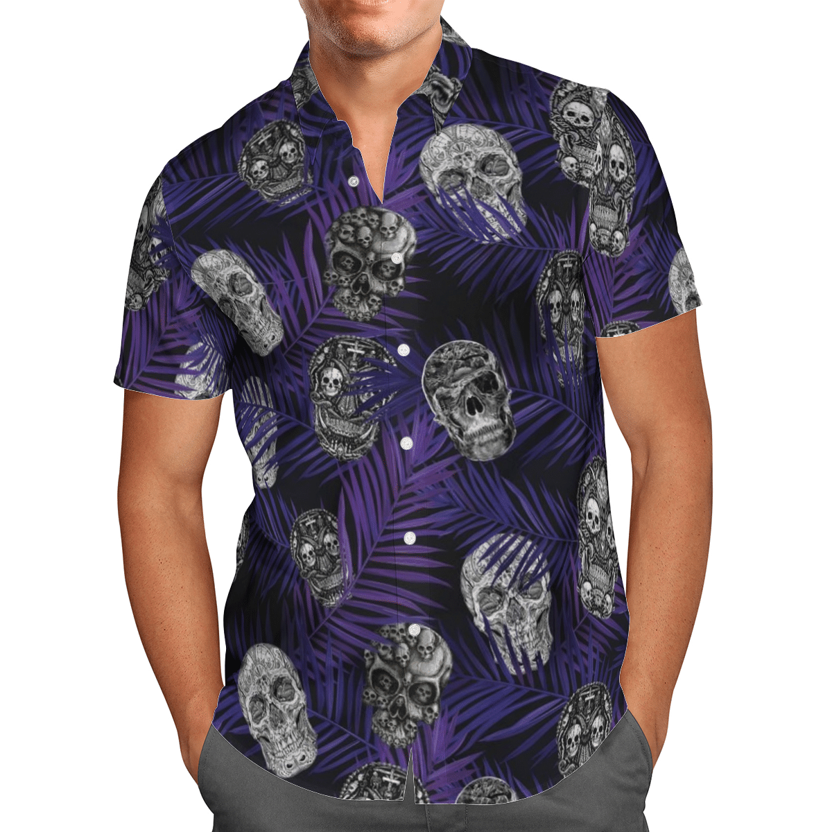 Skull Purple Tropical Hawaiian Shirt