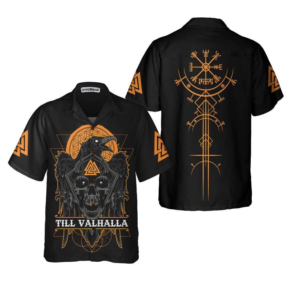 Skull Raven Viking Hawaiian Shirt Till Valhalla Viking Shirt