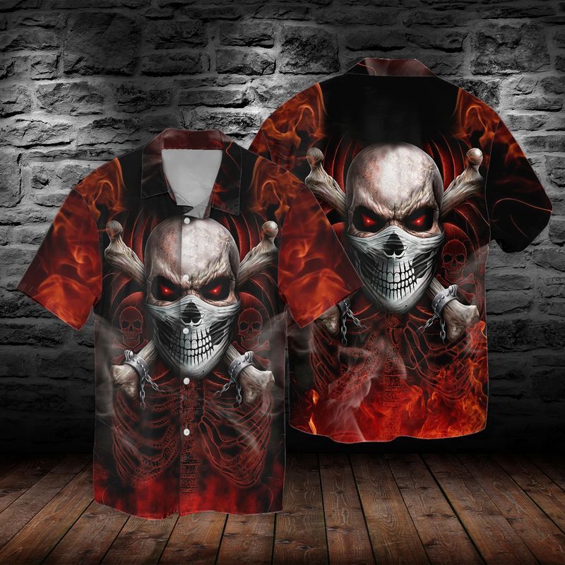 Skull Red 2 For Men And Women Graphic Print Short Sleeve Hawaiian Shirt