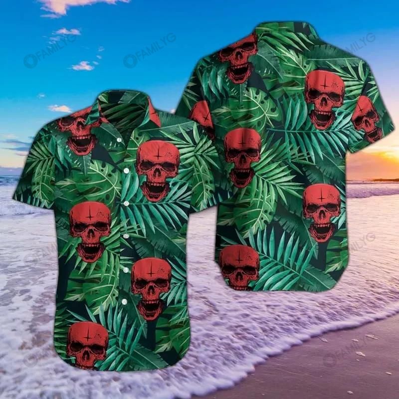 Skull Red Cross Green Unique Design Unisex Hawaiian Shirt