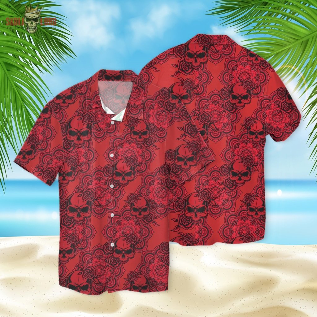 Skull Red Maldala 3d Hawaiian Shirt