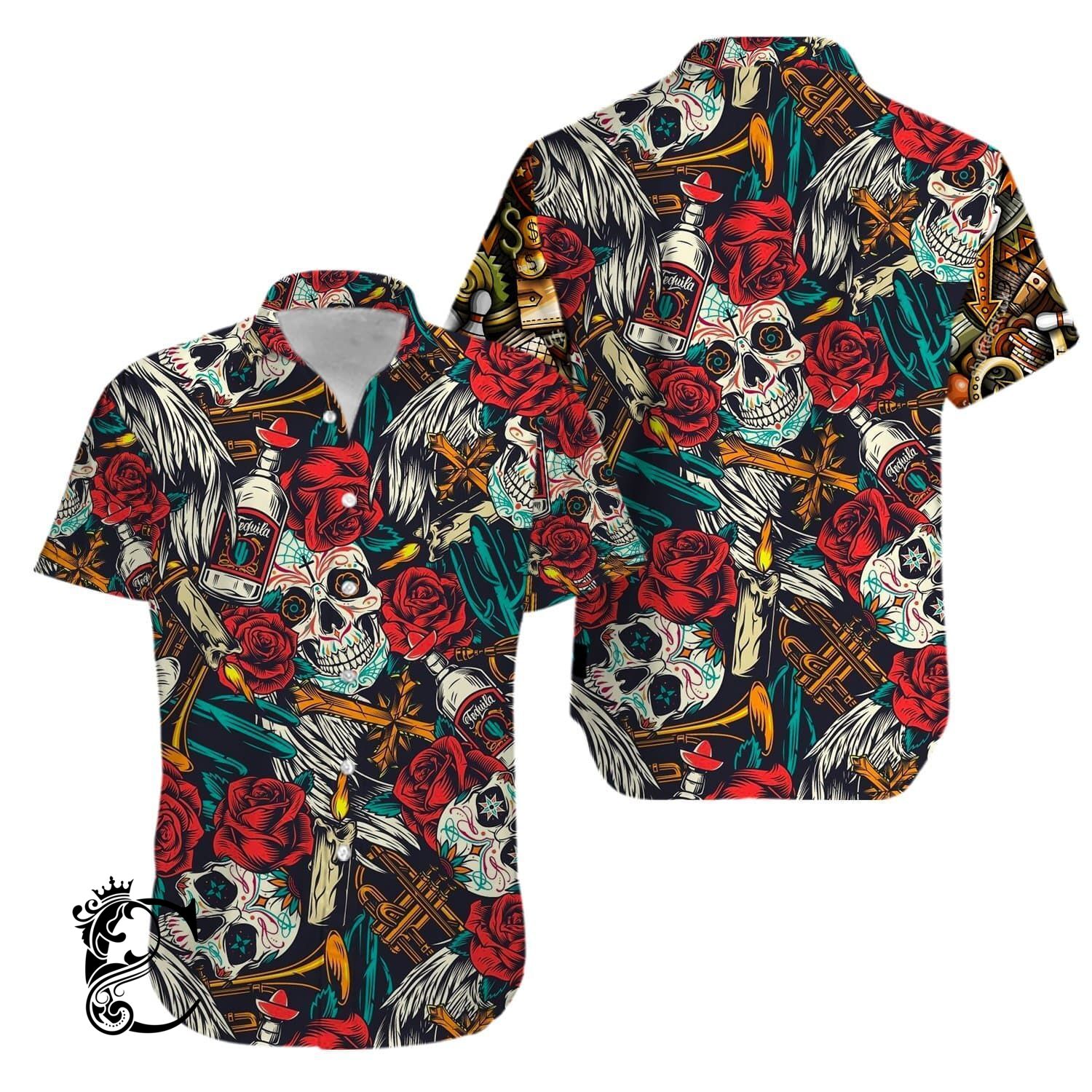 Skull Rose Alcohol Hawaiian Shirts