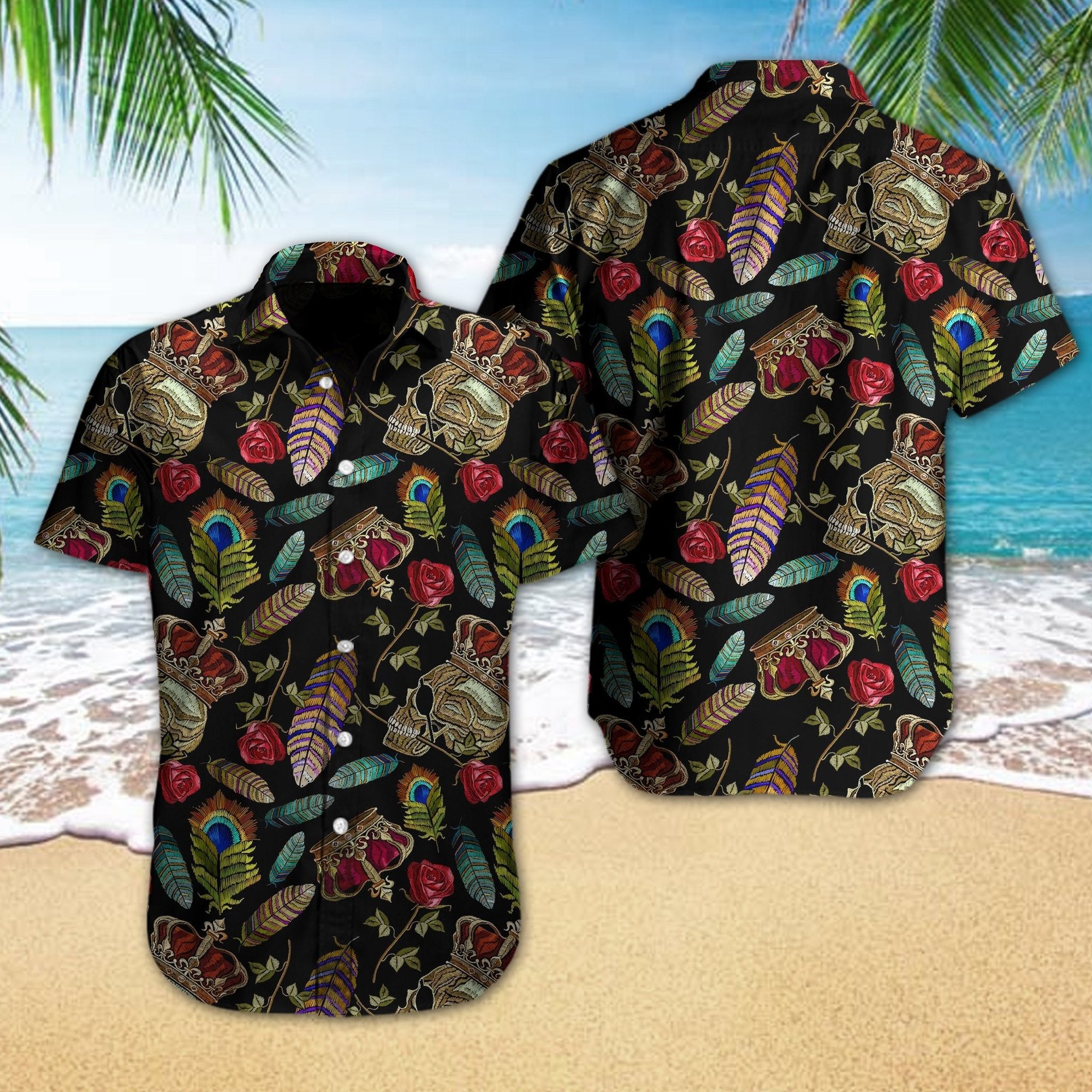 Skull Rose Feather Hawaiian Shirt Summer