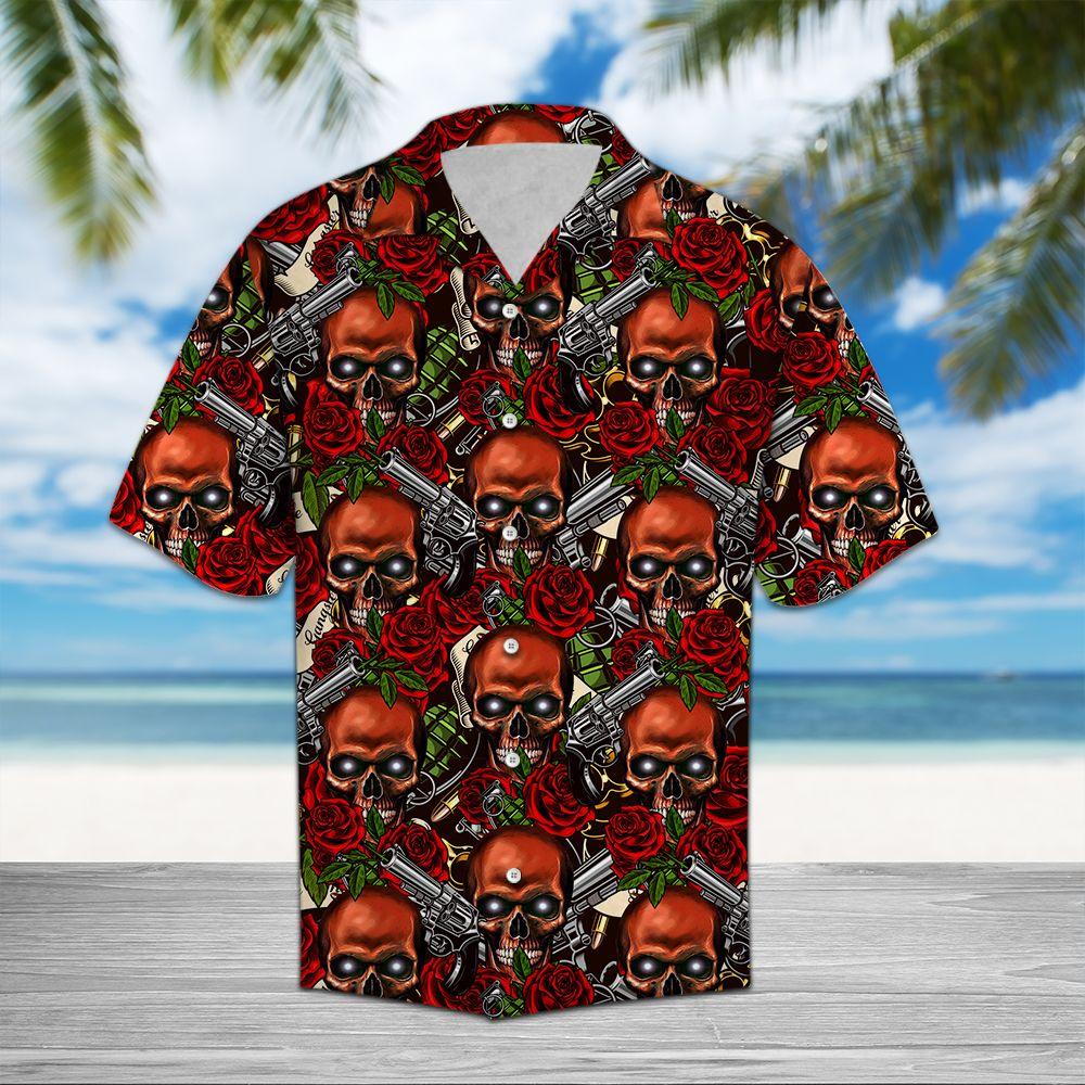 Skull Rose Hawaiian Shirt For Men Hawaiian Shirt