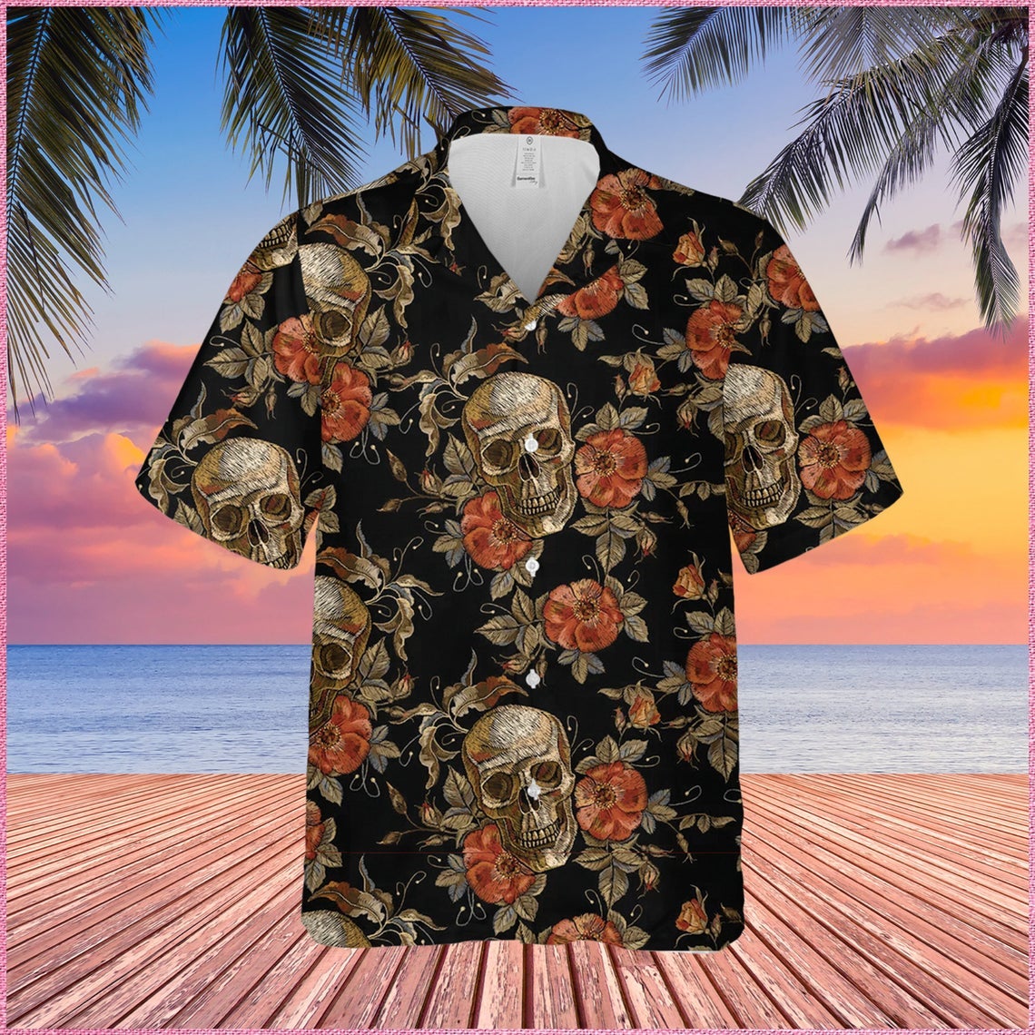 Skull Rose Hawaiian Shirt Made In Hawaii Summer Shirt Beach Shirt
