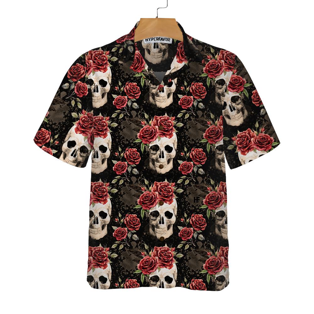 Skull Rose Vintage Hawaiian Shirt Red Roses Gothic Skull Shirt