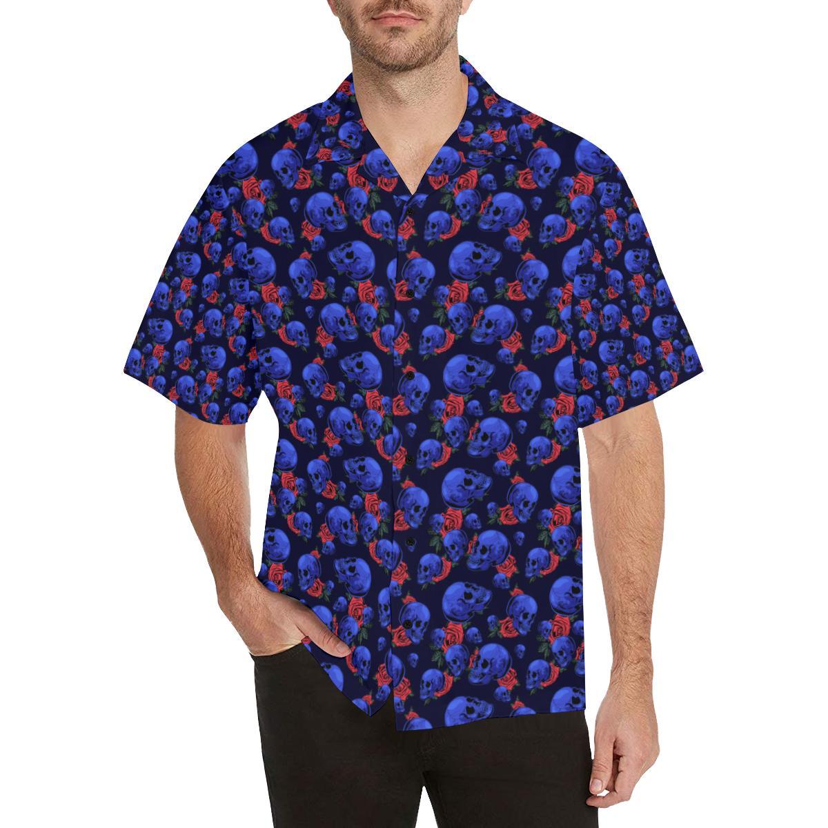 Skull Roses Neon Design Themed Print Hawaiian Shirt-1