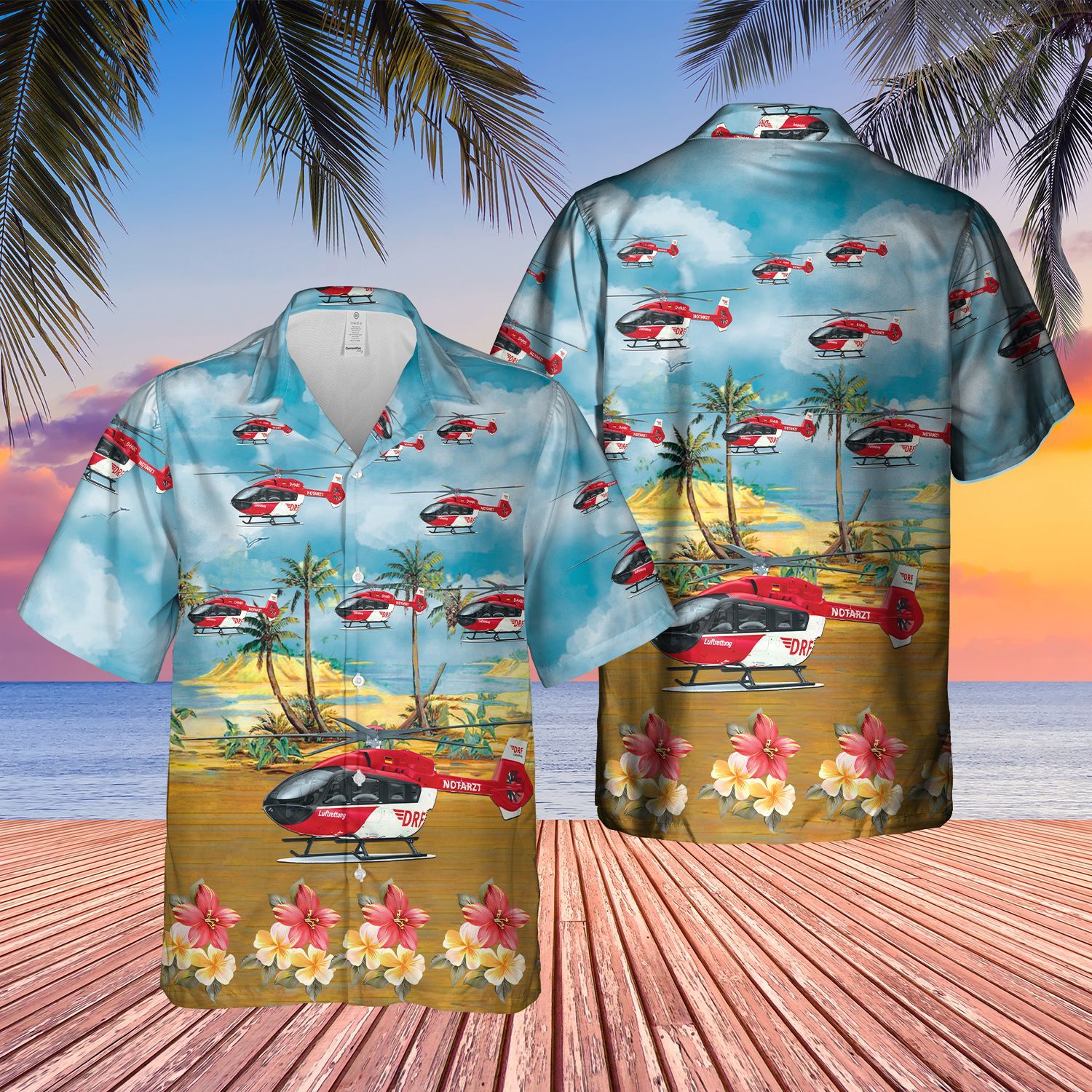 German Air Medical Services Helicopter 3 Blue Amazing Design Unisex Hawaiian Shirt