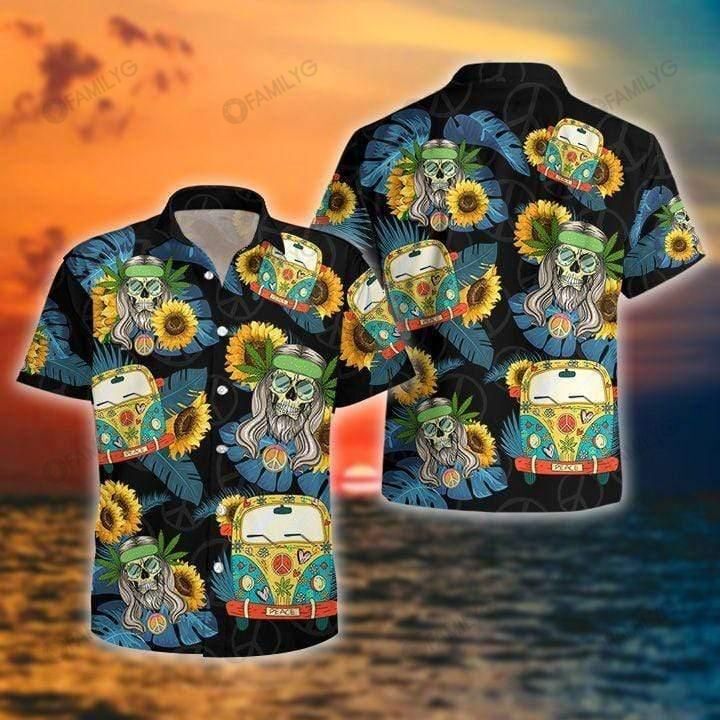 Skull Shirt – Flower Skull Hippie Car Unisex Hawaiian Shirt For Men Women Couple