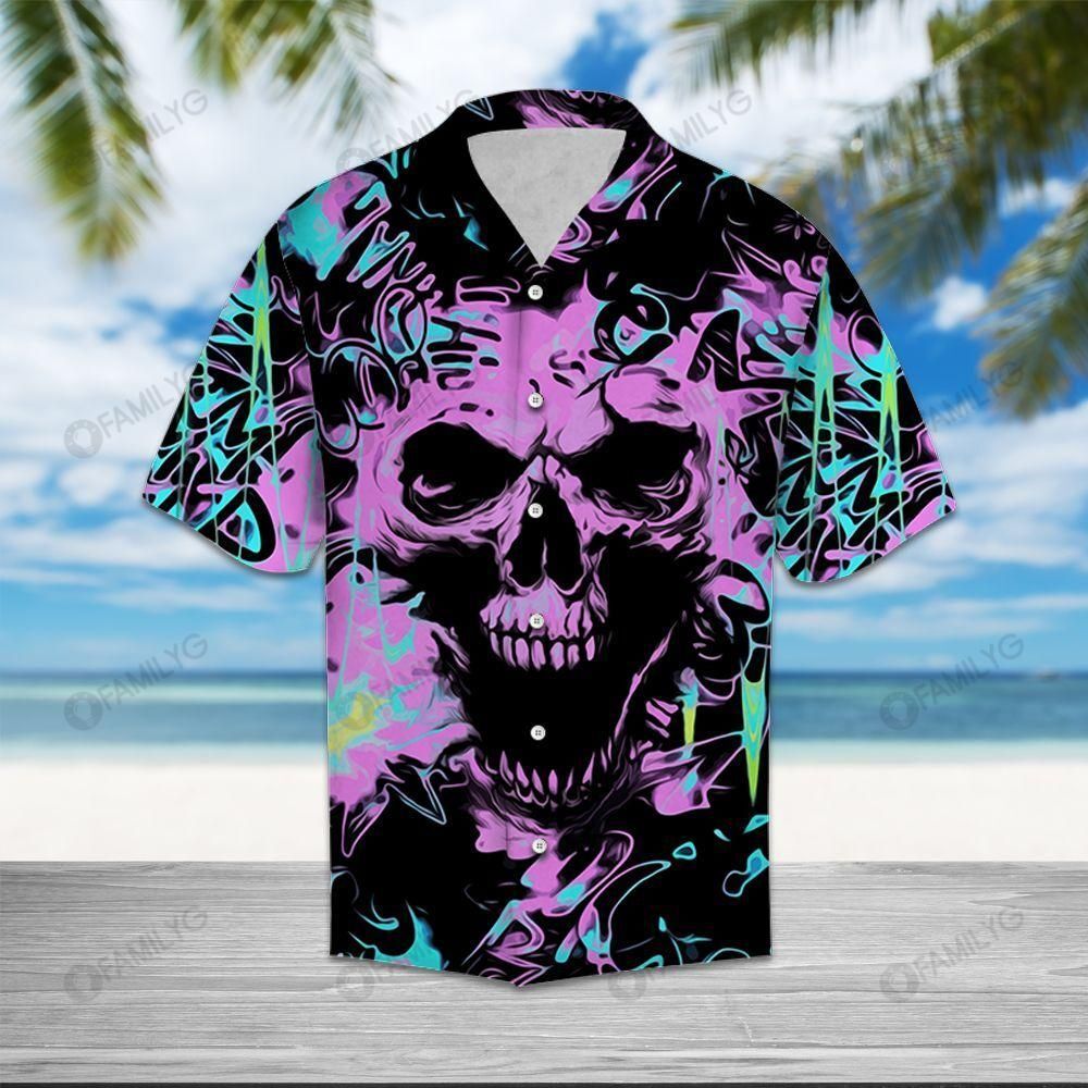 Skull Shirt – Skull Edm Purple Awesome Design Unisex Hawaiian Shirt