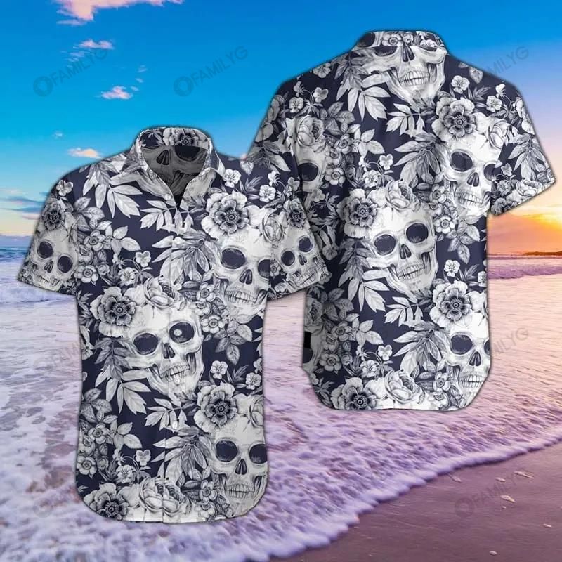 Skull Shirt – Skull Flower Gray Best Design Unisex Hawaiian Shirt