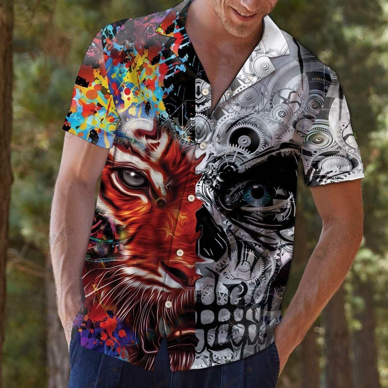 Skull Shirt – Tiger Skull Multicolor Unique Design Unisex Hawaiian Shirt