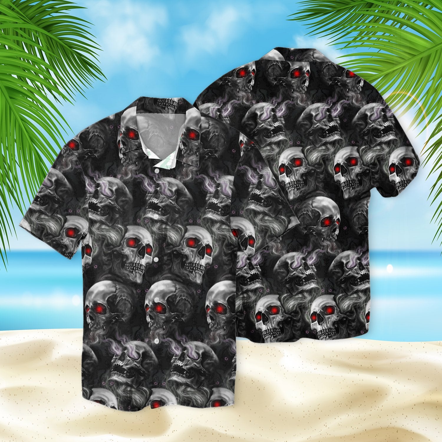 Skull Smoke Red Eyes 3d Hawaiian Shirt