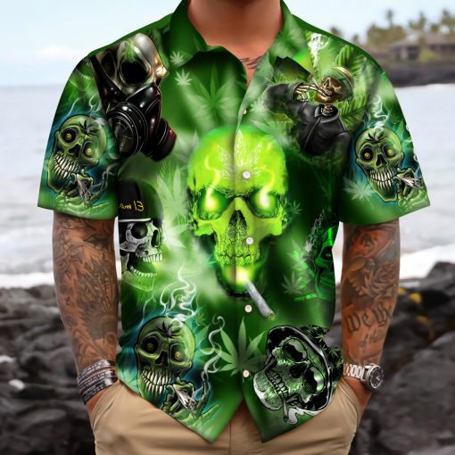 Skull Smoking Marijuana Cannabis 420 Hawaiian Shirt