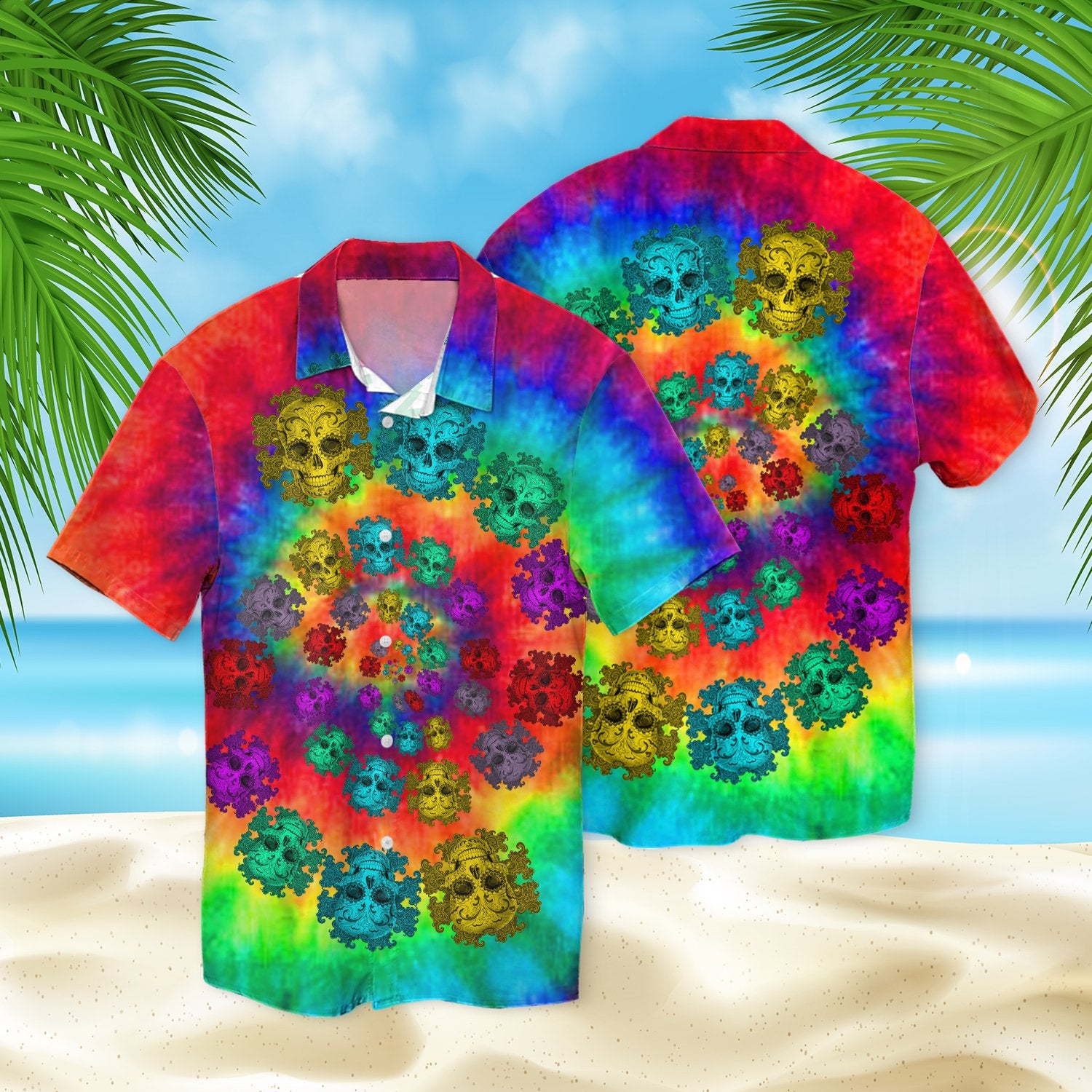 Skull Tie Dye 3d Hawaiian Shirt Sk-3hs01-q249s01-1