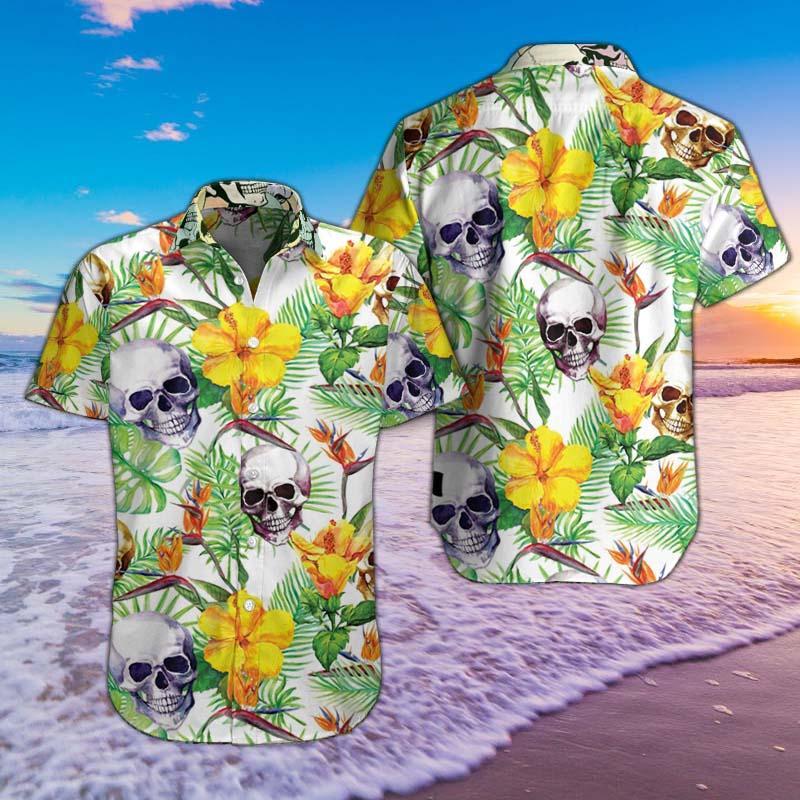 Skull Tropical Flower Hawaii Shirts Hawaiian Shirt For Men Hawaiian Shirt