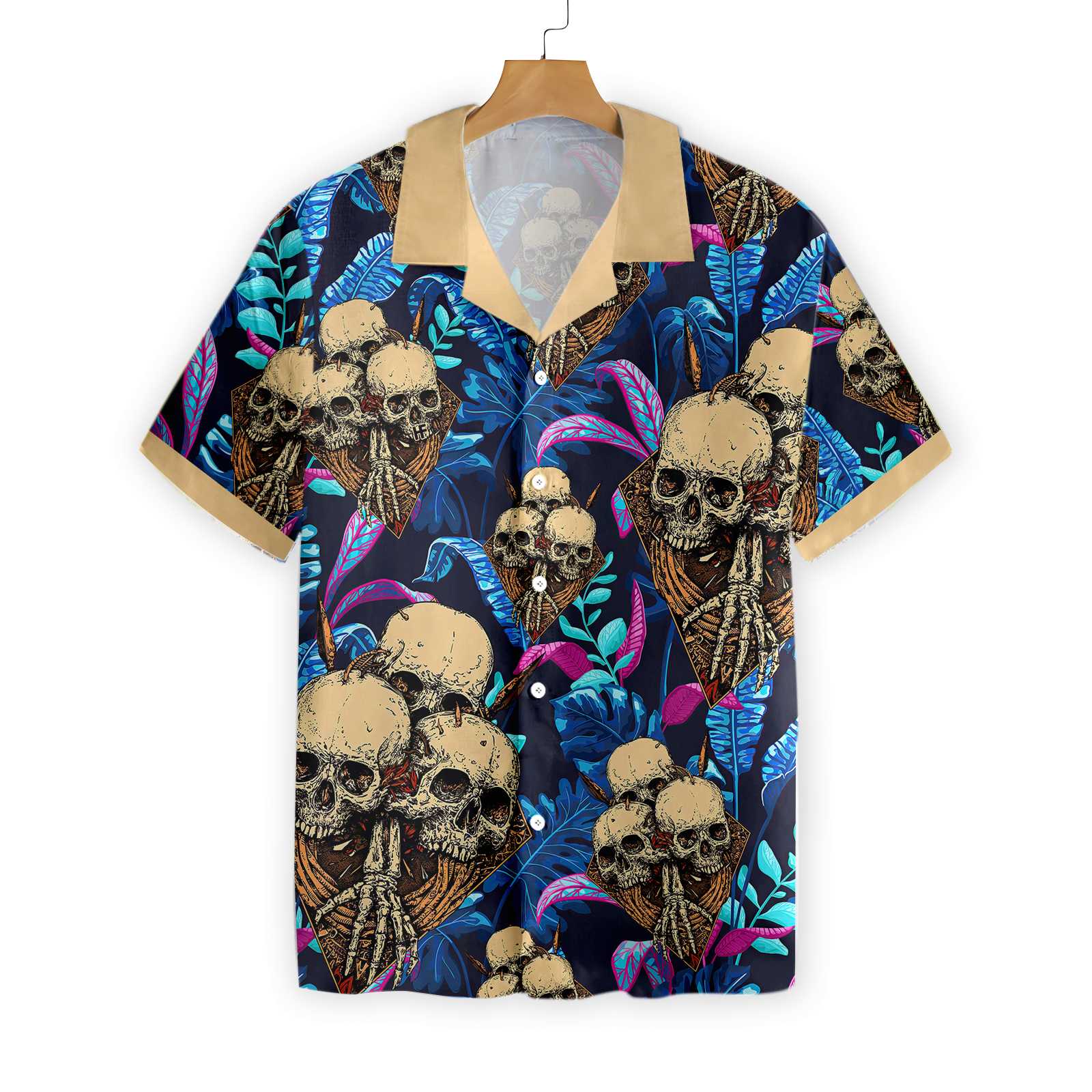 Skull Tropical Palm Leaves Background Hawaiian Shir