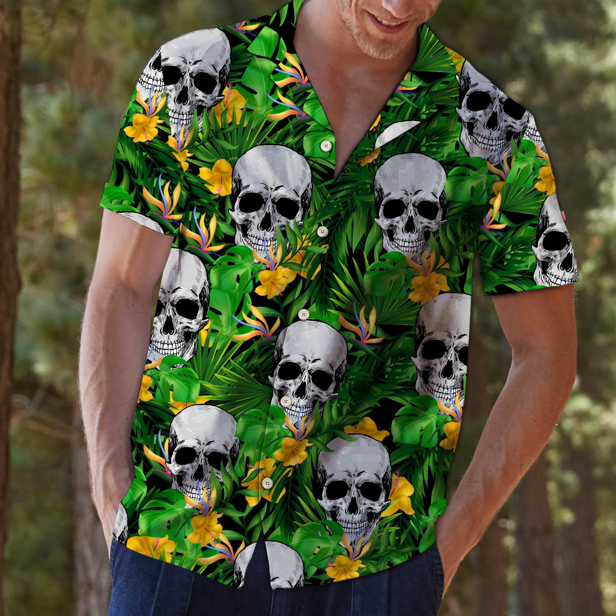 Skull Tropical Wild Flower Hawaiian Shirt