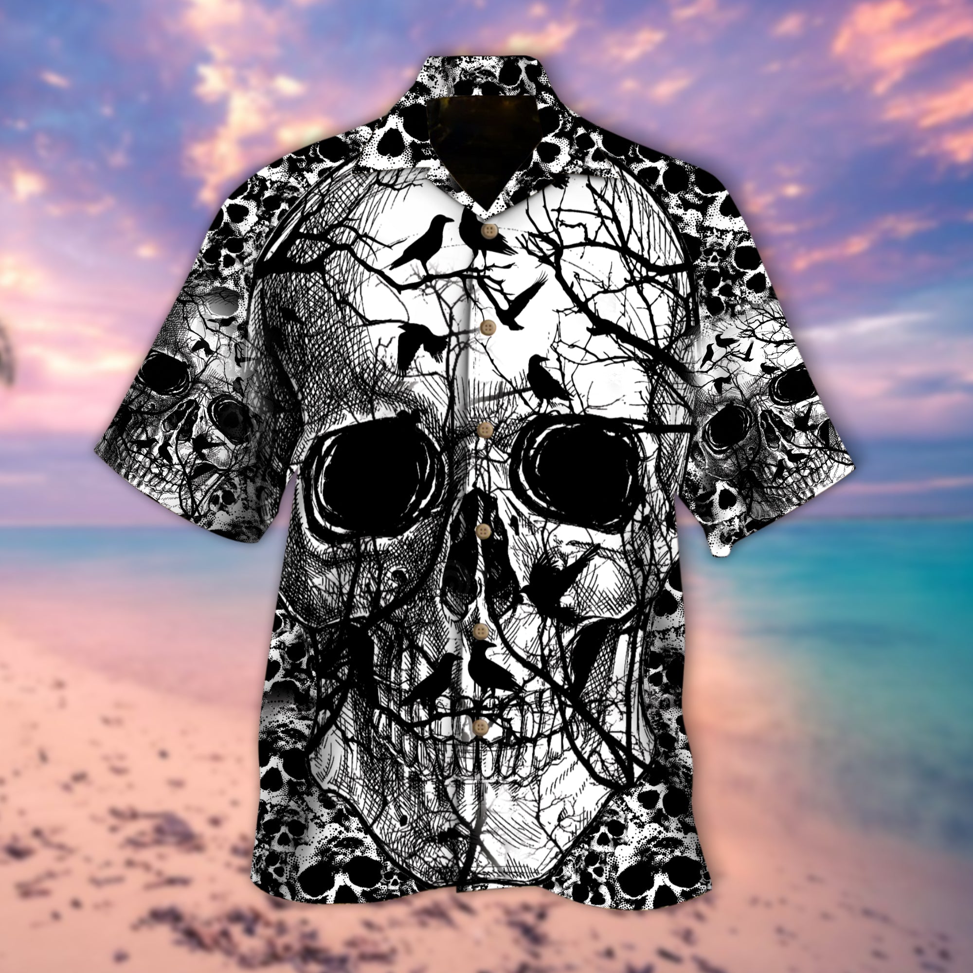 Skull Under The Moonlight Hawaiian Shirt