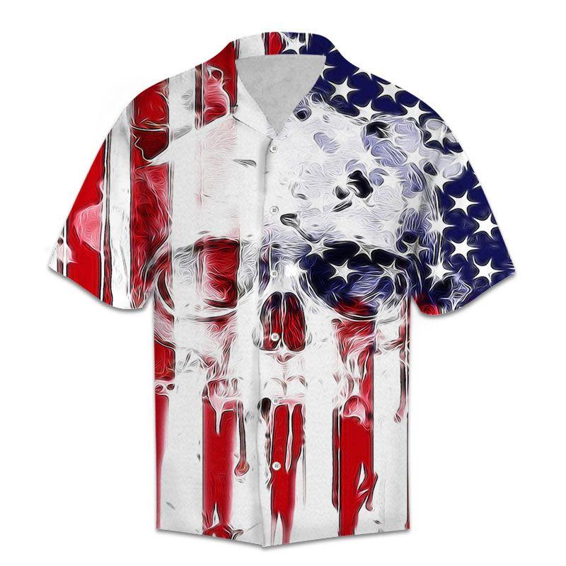 Skull Usa Flag Pattern Hawaiian Shirt For Men Hawaiian Shirt