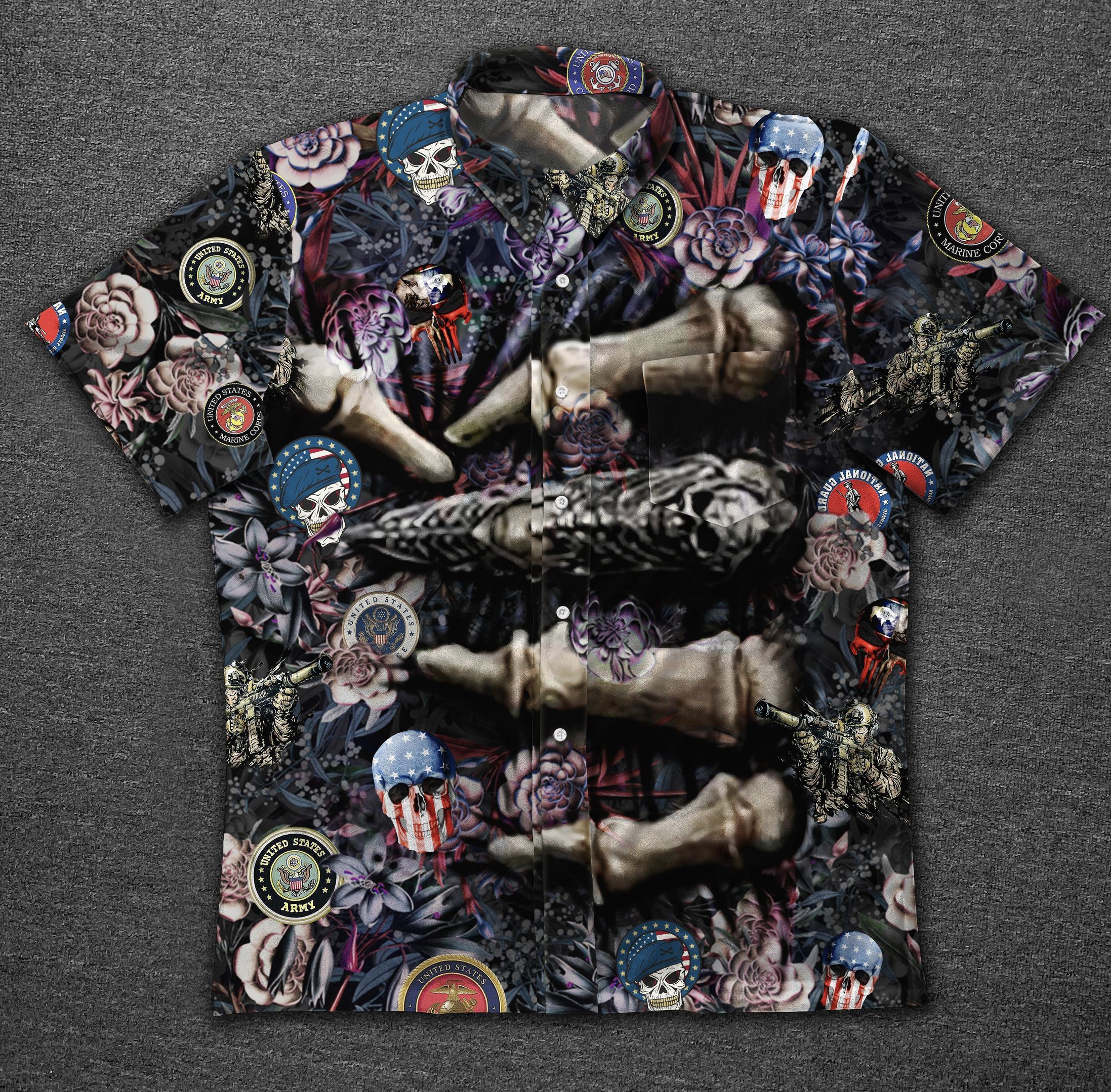 Skull Veteran Bt Vintage Hawaiian Shirt