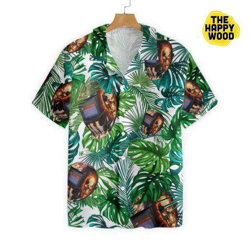 Skull Welder Helmet Tropical Hawaiian Hawaii Shirt