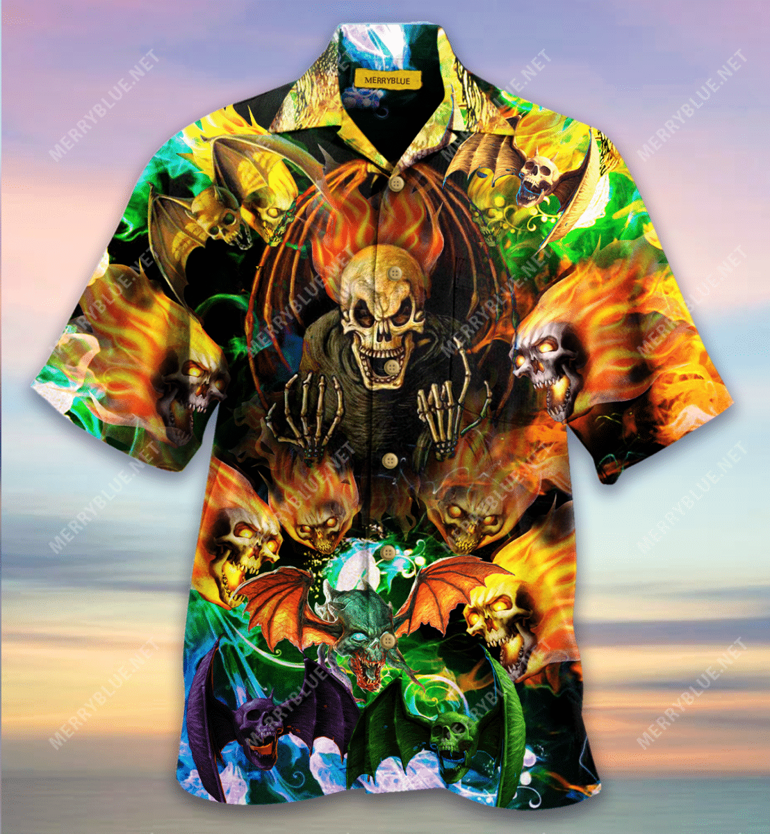 Skull With Bat Wings Hawaiian Aloha Shirts Aloha Shirts-1