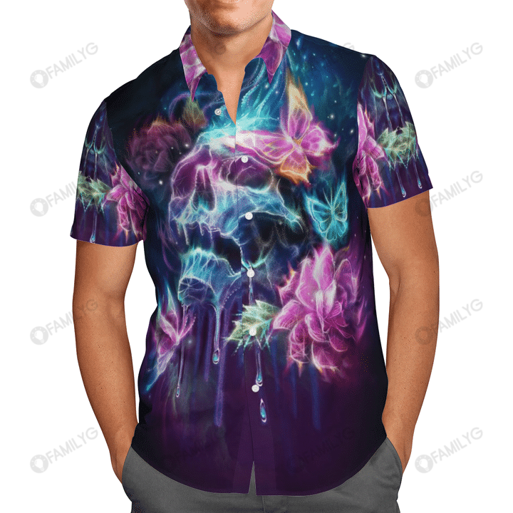 Skull With Butterfly Art – Skull Unisex Hawaiian Shirt