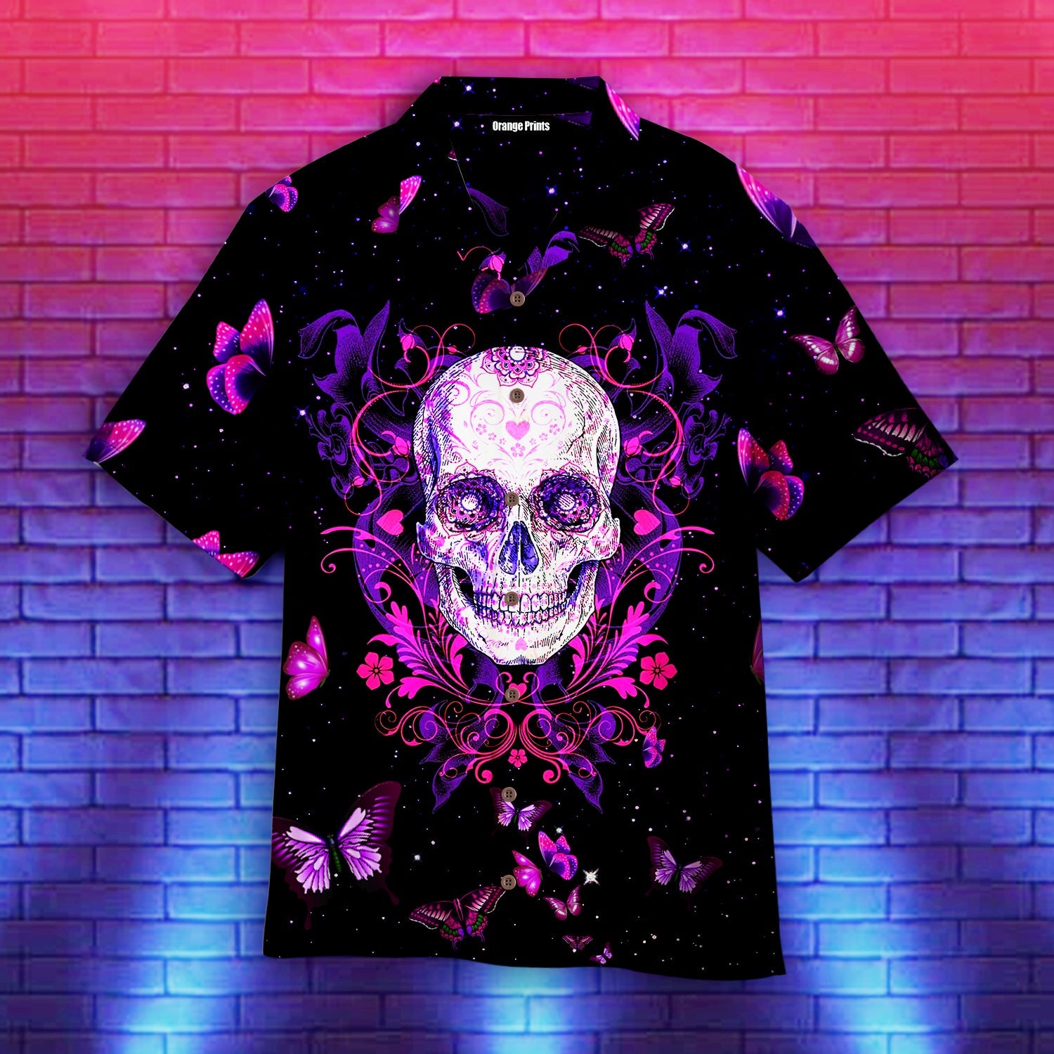 Skull With Butterfly Purple Hawaiian Shirt For Men Women Adult