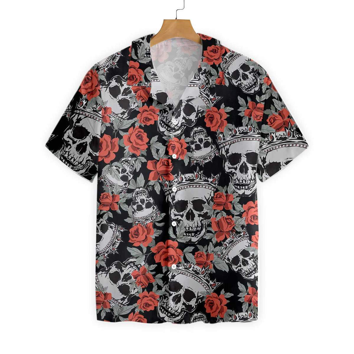 Skull With Crown And Red Rose Hawaiian Shirt-1