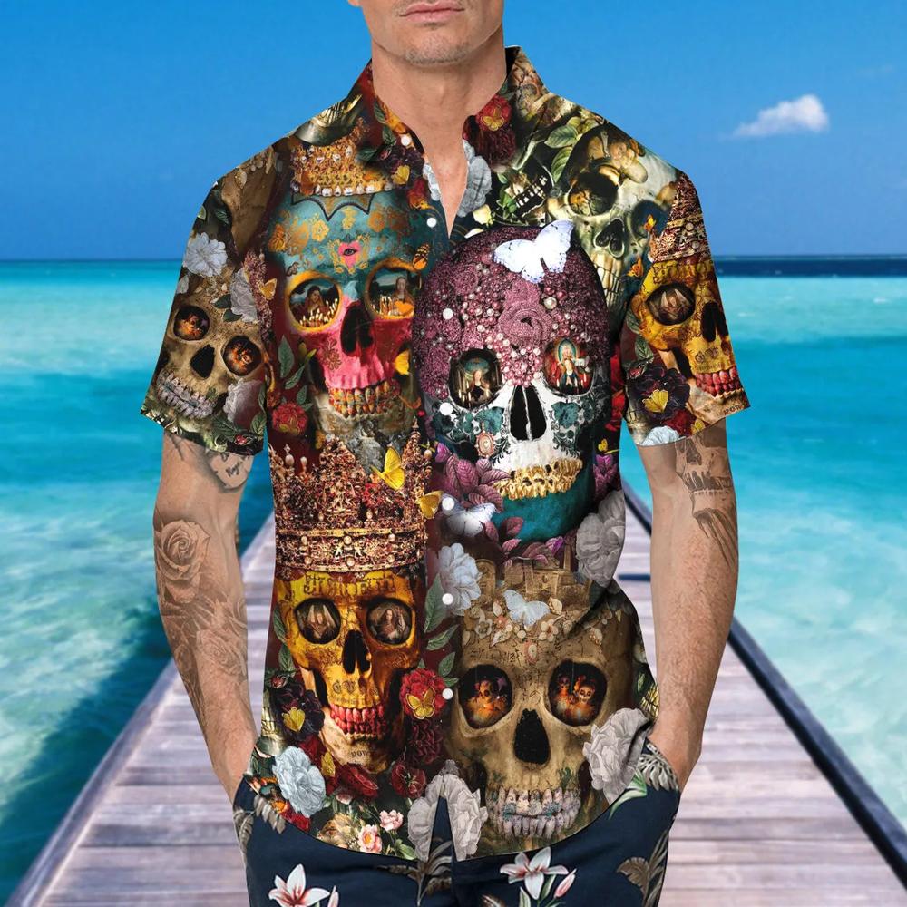 Skull With Diamond Crown Hawaiian Shirt