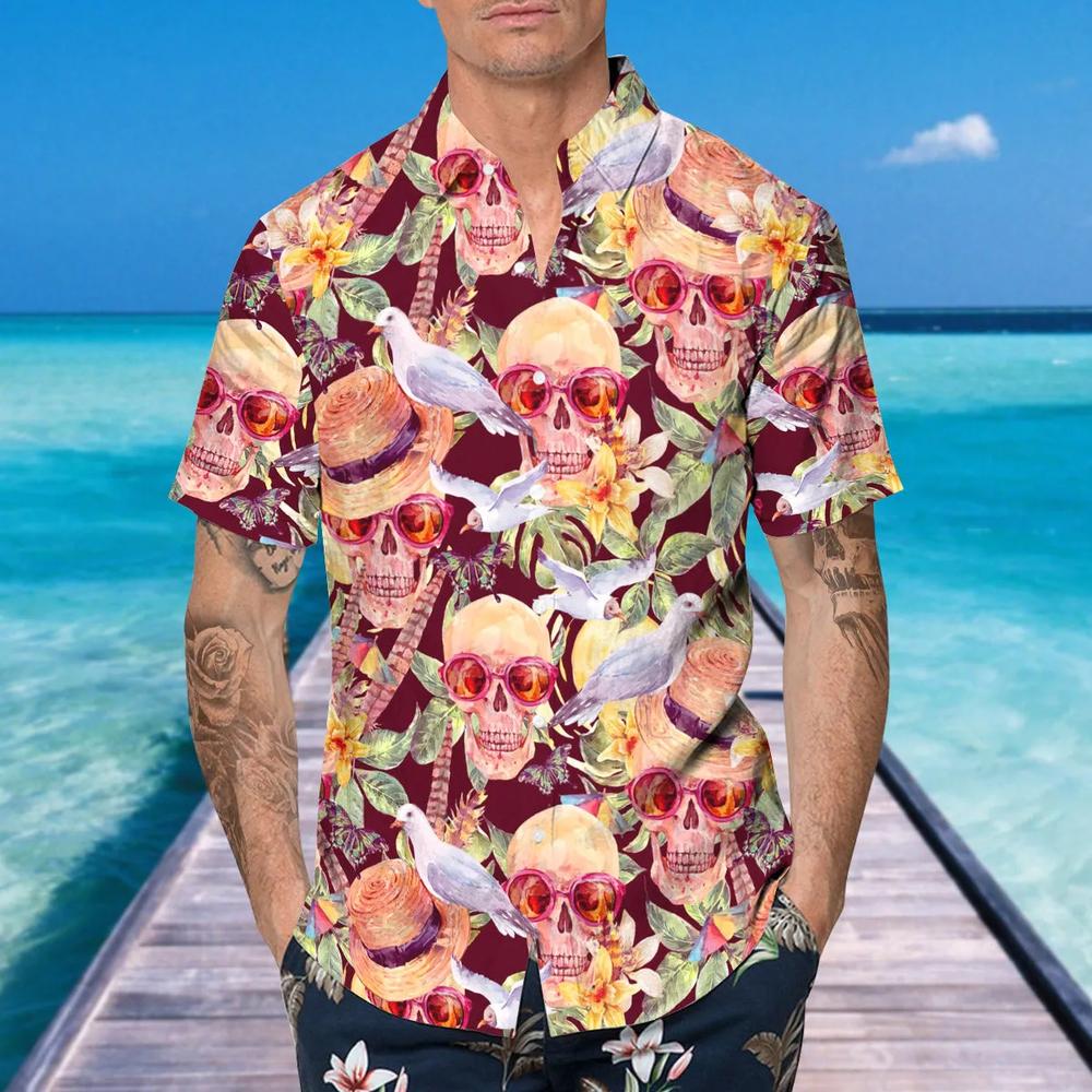 Skull With Doves Hawaiian Shirt