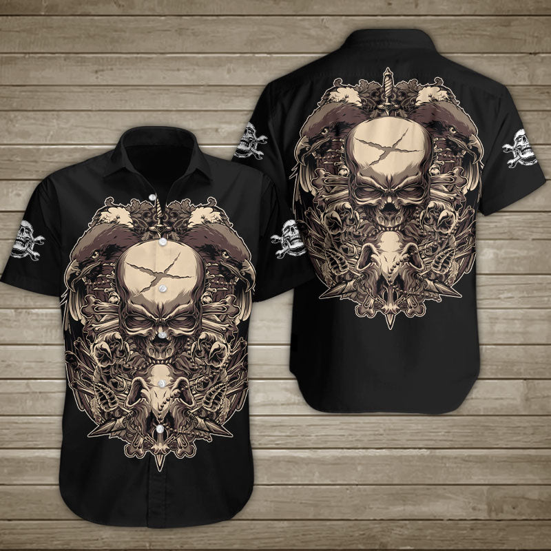 Skull With Eagle And Sword Hawaiian Shirt