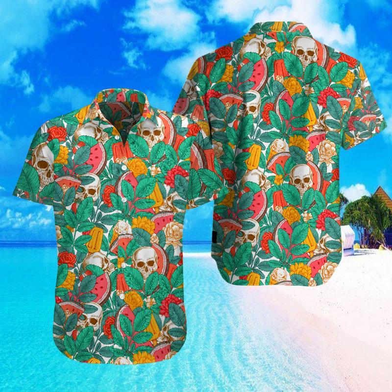 Skull With Flower Pattern Hawaii Shirts Hawaiian Shirt For Men Hawaiian Shirt