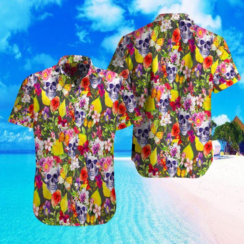 Skull With Flowers Pattern Hawaii Shirts