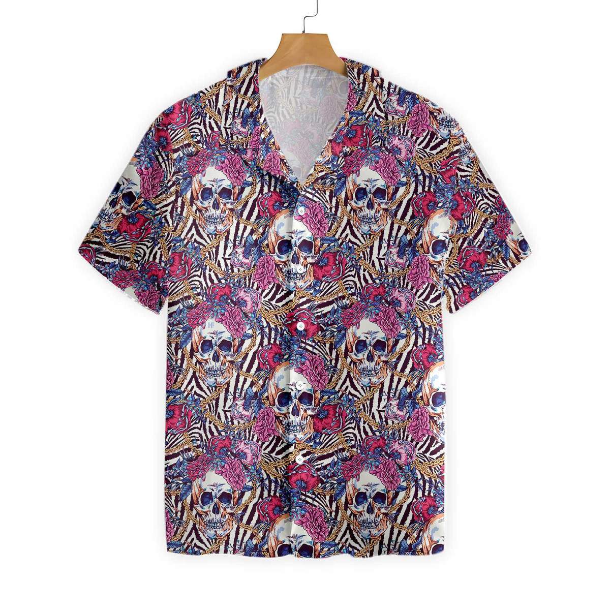 Skull With Roses On Zebra Background Hawaiian Shirt-1